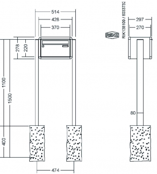 RENZ Briefkastenanlage freistehend, RS4000, Kastenformat 370x220x270mm, 1-teilig, zum Einbetonieren